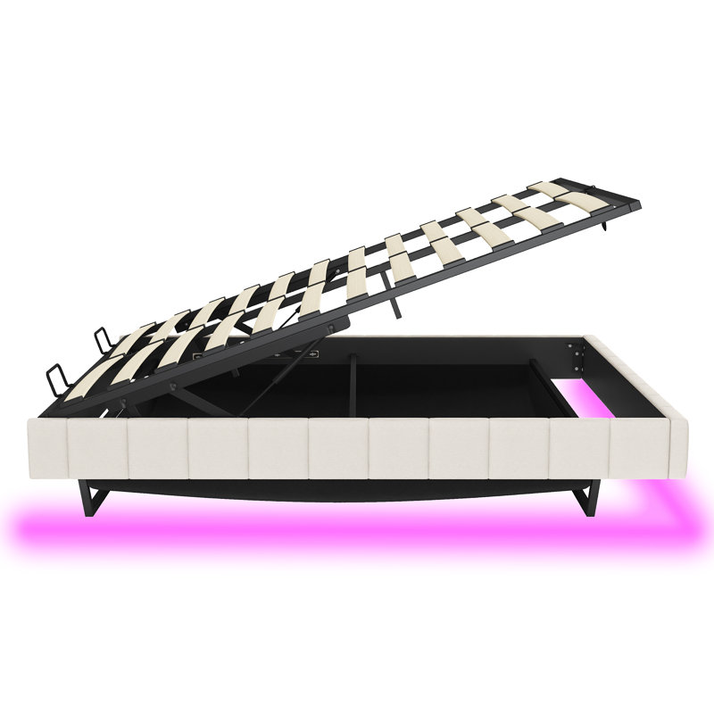 Upholstered Ottoman Storage Bed, Beige