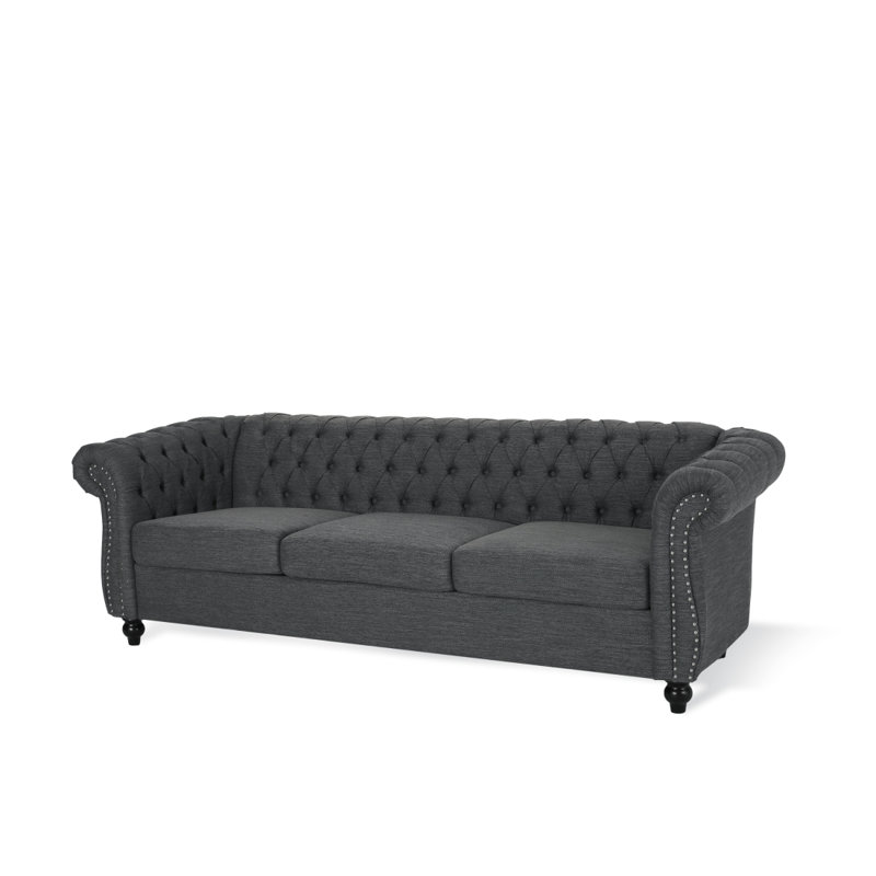 Marcel Rolled Arm Chesterfield Sofa, Charcoal Fabric