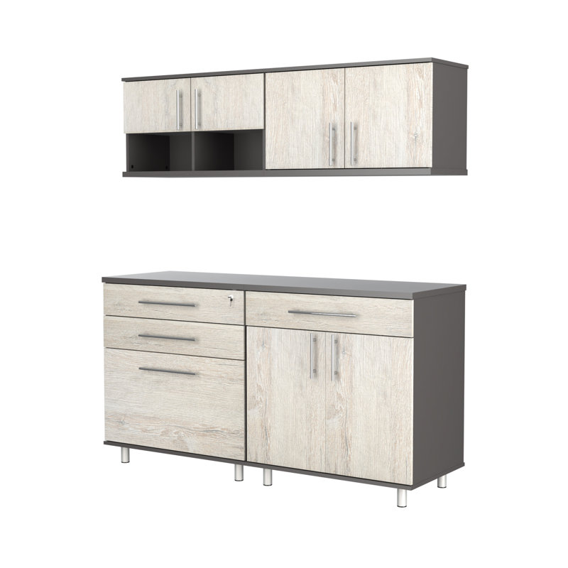 Ensemble d'armoires de rangement 4 pièces Jezelle, Chêne Chantilly / gris foncé