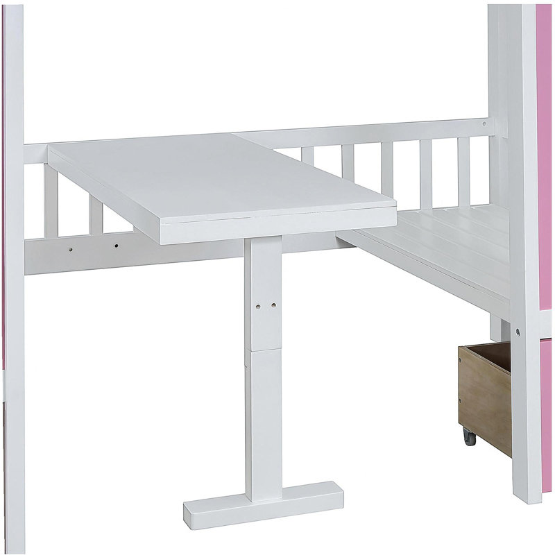 Twin over twin bunk bed with adjustable table, bunk bed can be converted into an upper bed and lower table - pink, Pink