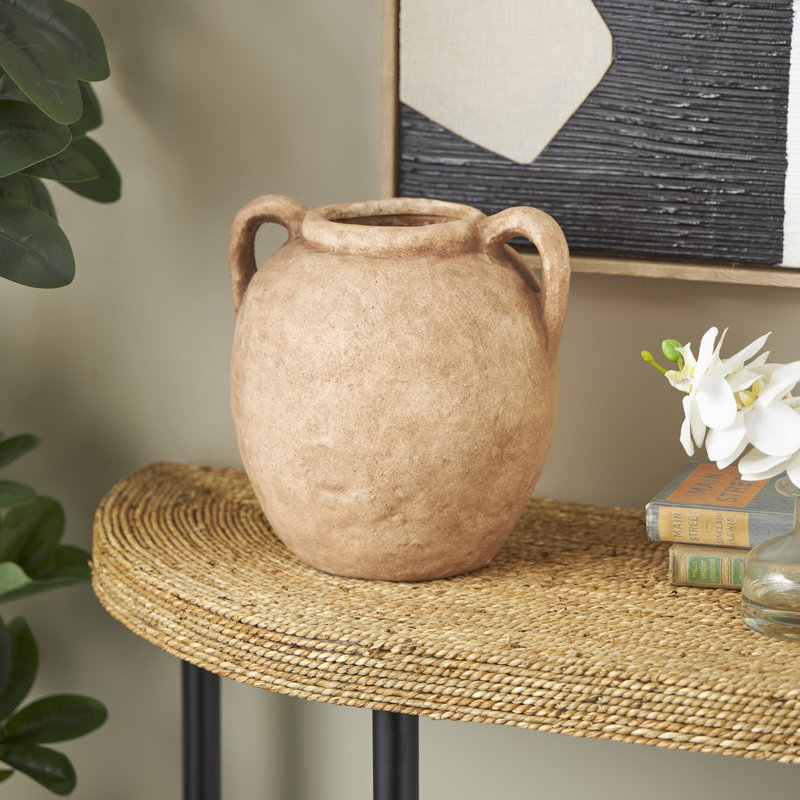 Birch Lane™ Badgley Ceramic Antique Style Textured Vase With Shadings And Handles, Light Brown