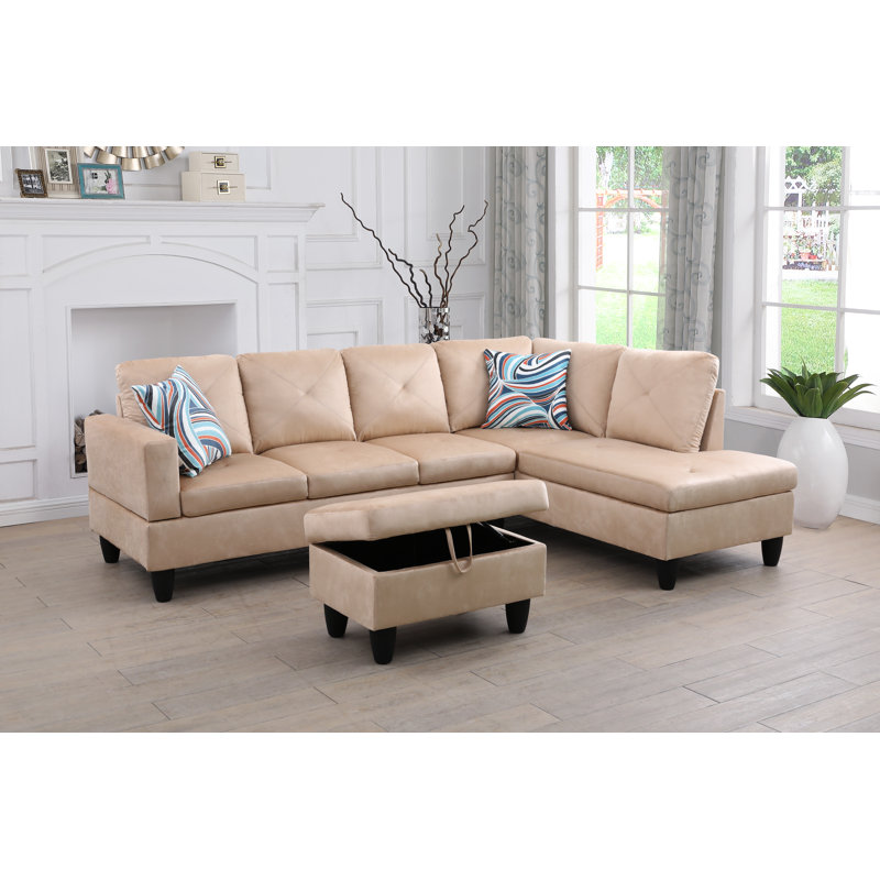 Canapé et chaise longue avec repose-pieds de 97 po Evelyngrace, Velours sable du désert, Accoudoir à droite (vu de face)