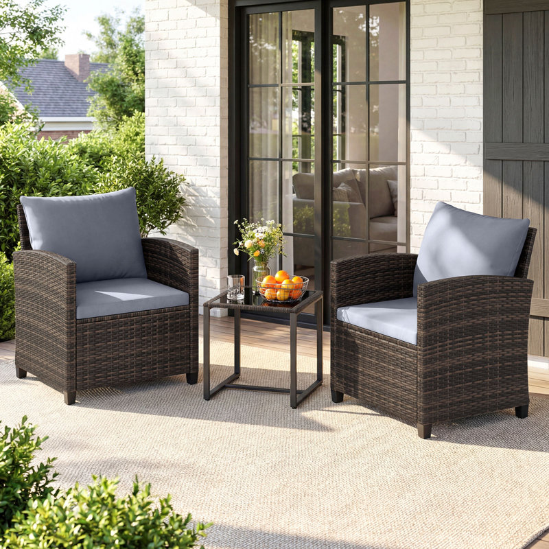 3 Pieces Patio Furniture Set PE Rattan Wicker Bistro Conversation Set