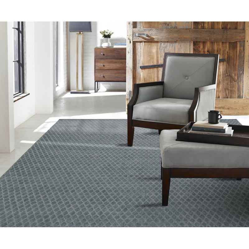 Wool Geometric Area Rug in Gray, 5' x 7'
