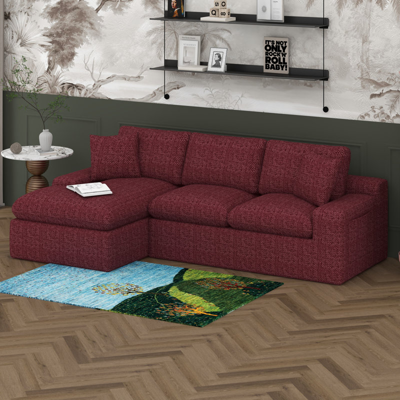 Canapé rembourré Boneless avec coussin double couche et poches latérales, Rouge