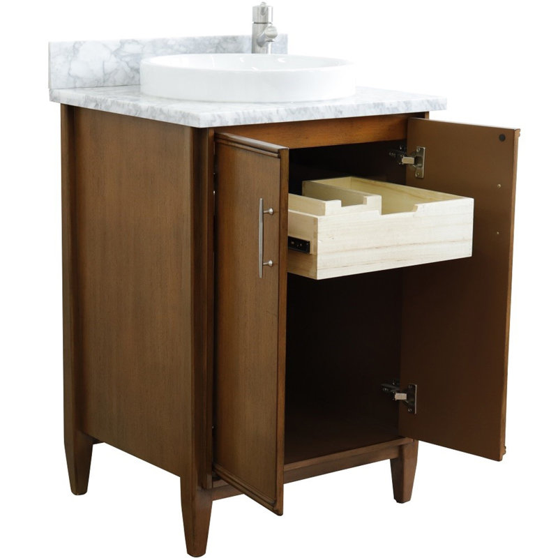 Ensemble de meuble-lavabo simple 25 po, Marbre de Carrare blanc