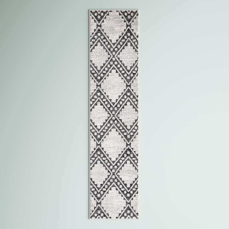 Burch Geometric Ivory/Black Area Rug, Runner 2'2" x 9'
