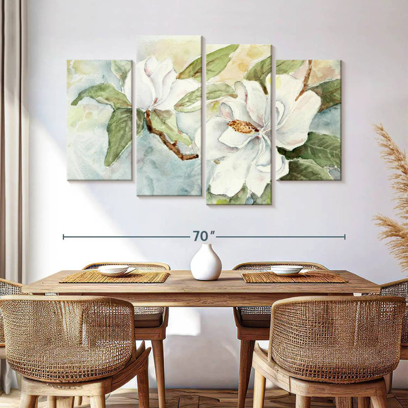 Branche de magnolia Harnek, aquarelle blanche, H 42 po x l 68 po