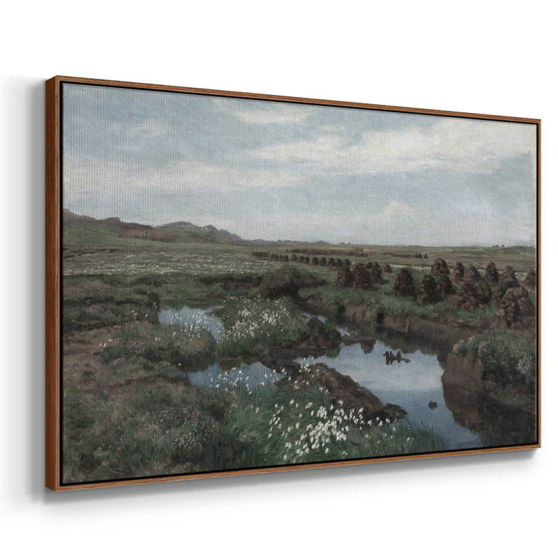 Paysage rétro-Dxxvi, H 25 po x l 37 po, Toile encadrée noyer flottant