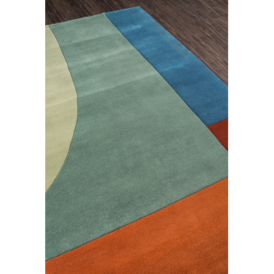 Tapis vert / bleu / orange en laine touffeté à la main Ayano