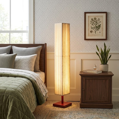 Minimalist Floor Lamp with Pleated Fabric Lampshade & Solid Wood Base