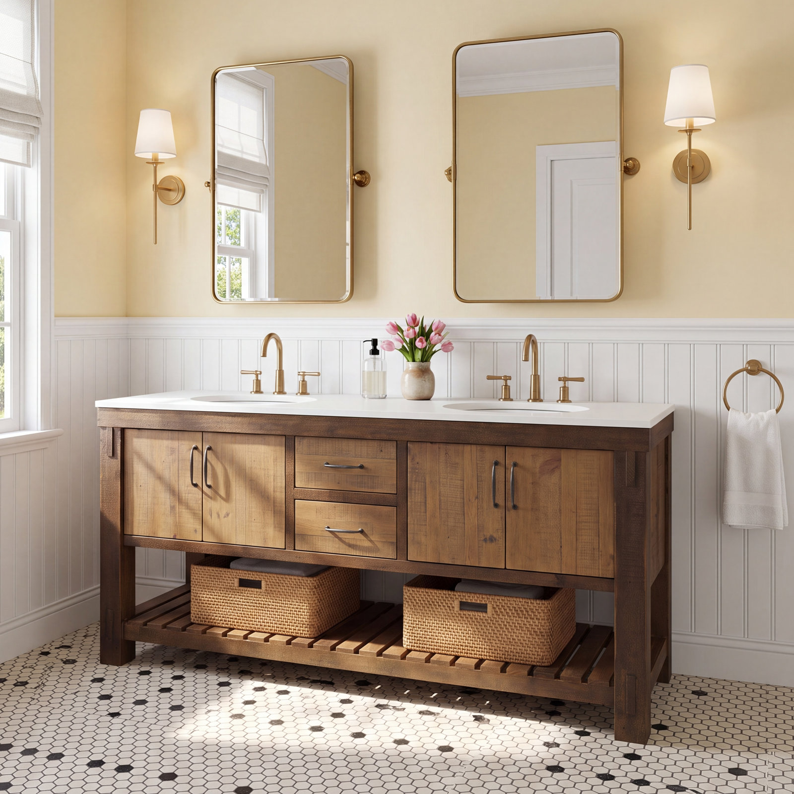 Bromley 84" Pine Double Bathroom Vanity