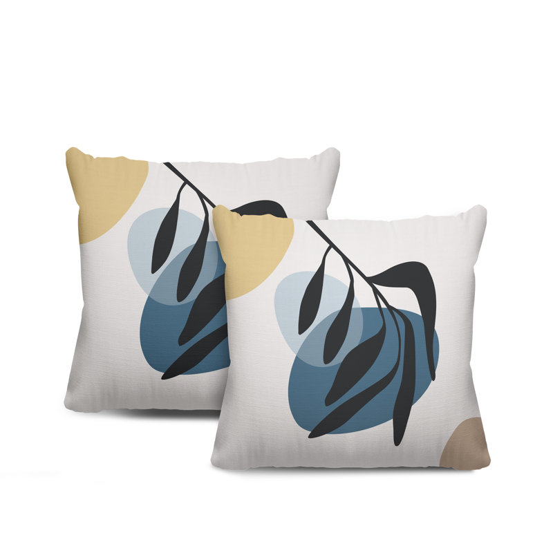 Jeté carré en polyester / mélange de polyester intérieur / extérieur, Bleu/beige, L 15 po x H 15 po
