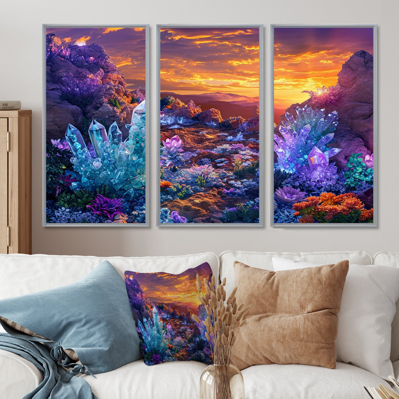 Emerie - Ensemble d'art mural paysage abstrait, H 40 po x l 60 po x P 1 po, Encadrement argenté