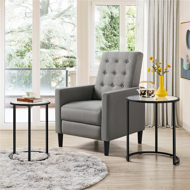 Baina 23.5"H Round Nesting End Table Set with Metal Frame, Black