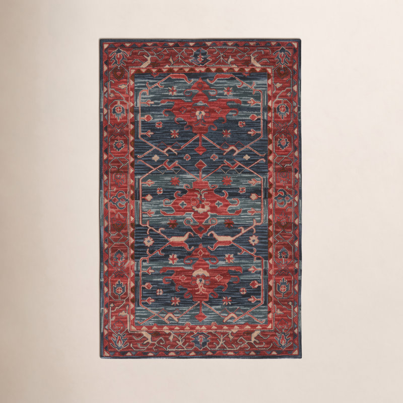 Tapis rouge / bleu en laine touffeté à la main Corla, Rectangle 8 pi x 10 pi