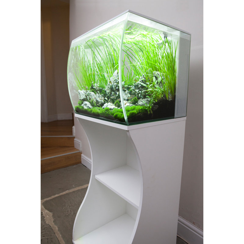 White Curved Aquarium Stand with Storage Shelves