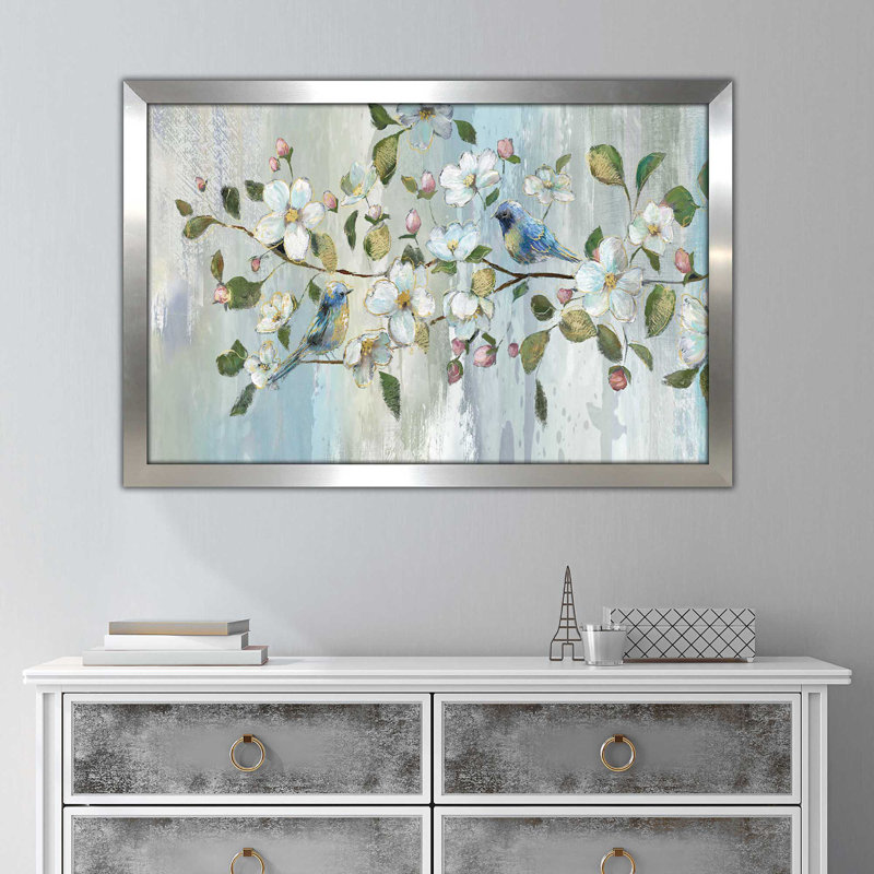 " Painterly Spring " by Nan, 33.5" H x 49.5" W x 1" D, Silver Framed