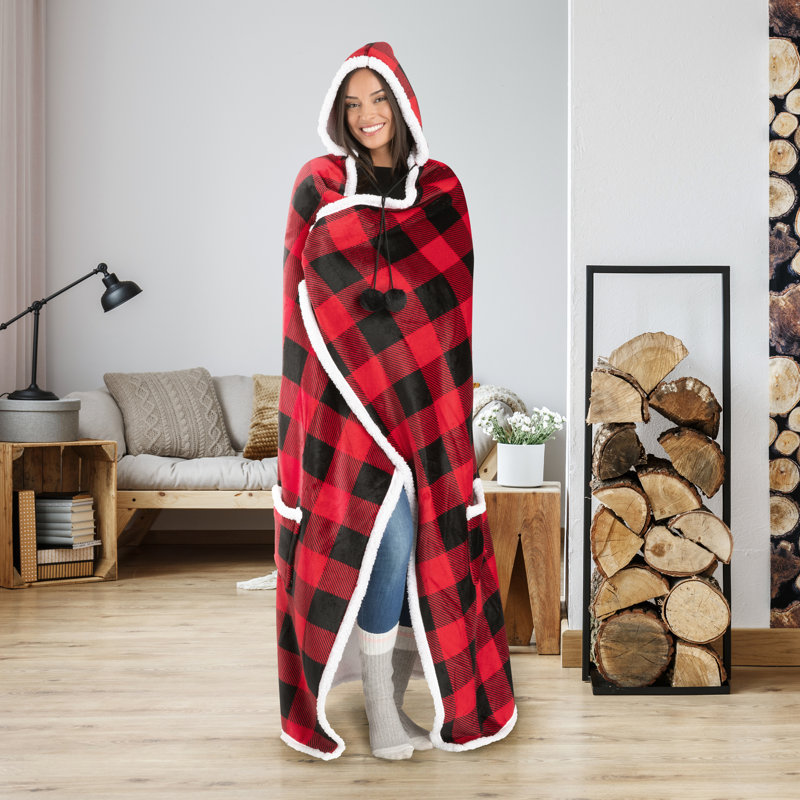 Cozy Home par S & Co. Couverture à capuche à carreaux Buffalo, Rouge
