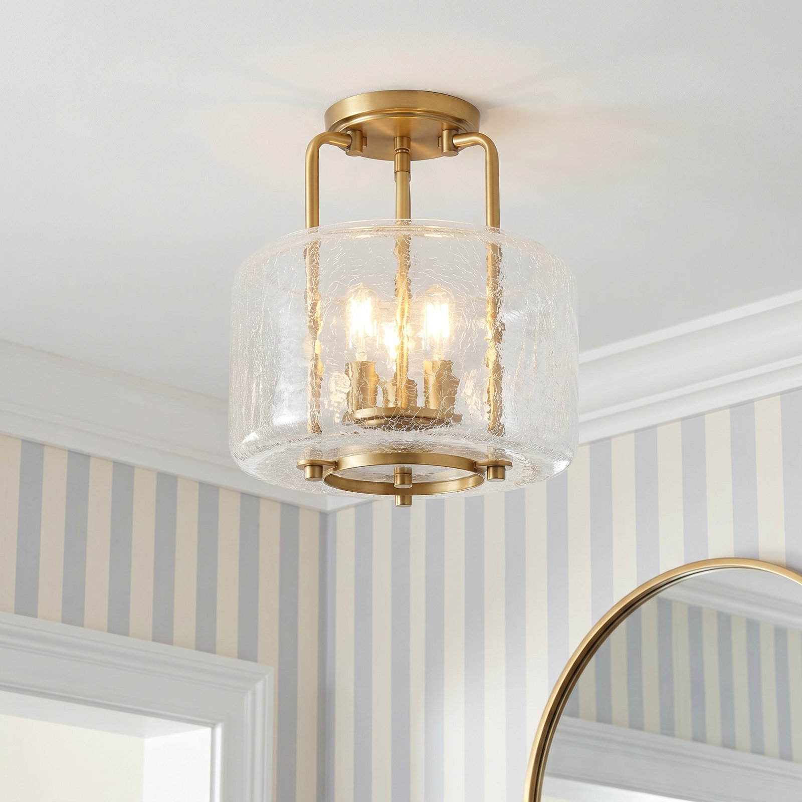 Dottie 3-Light Semi Flush Mount, Warm Brass