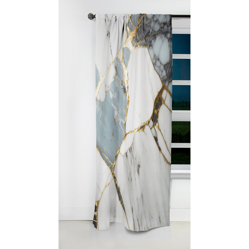 Rideau occultant abstrait en marbre doré et blanc Abstract Geode I - 1 panneaux, L 52 po x L 84 po