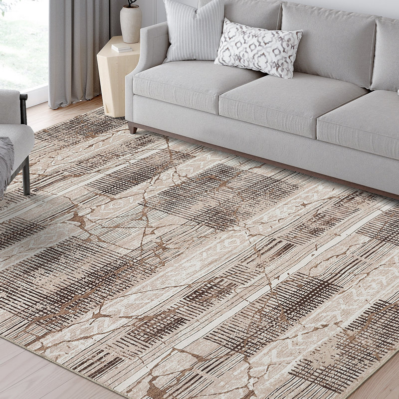  Living Room Rug 10x13 Washable Geometric Area Rug Non-Slip Backing Modern Marble Accent Carpet Camel, Rectangle 10' x 13'
