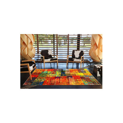 Modern Orange Woven Base Washable Rug