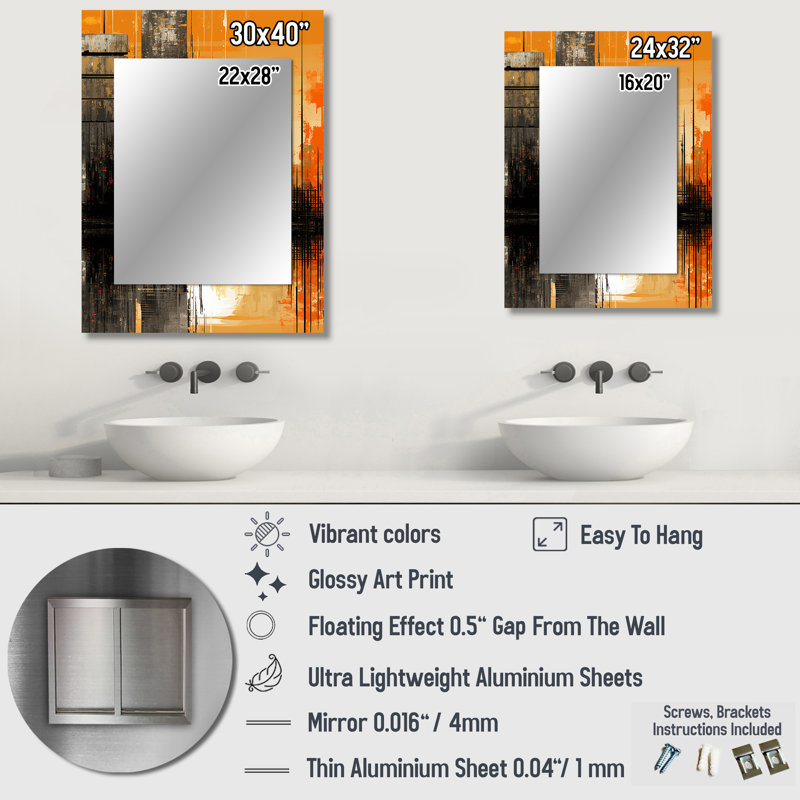 Abstract Cityscape sunset - Abstract Wall Mirror, Modern Decorative Mirror, Printed Metal Art, 32" x 24"
