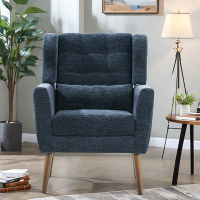 Chaise d'appoint moderne en chenille, pieds en bois, salon confortable pour le salon
