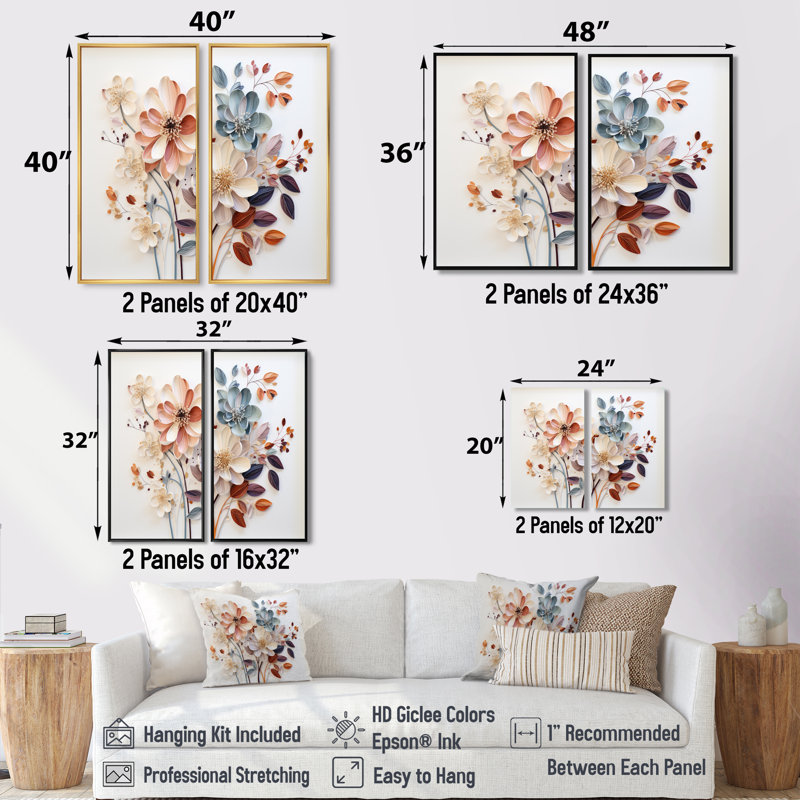 Fleurance - Art mural abstrait botanique 2 pièces, Black, 36" H x 48" W, Impression encadrée flottante
