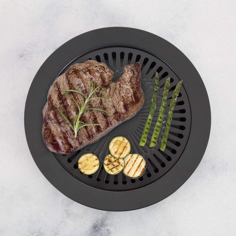 Barbecue de 12,5 pouces antiadhésif pour intérieur sans fumée avec plateau d'égouttement