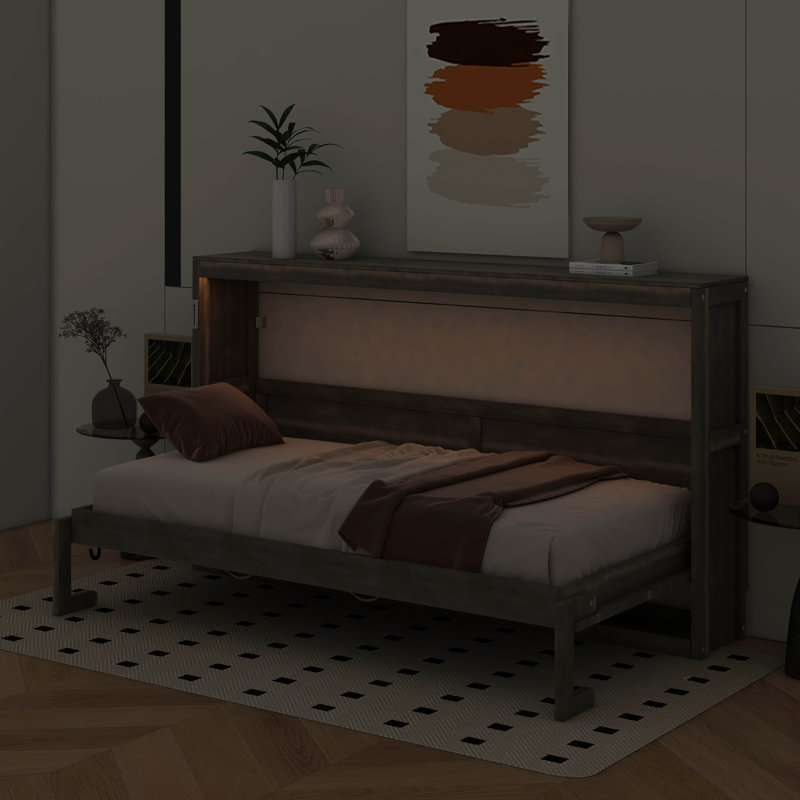 Lit escamotable simple avec lumière DEL, Brun