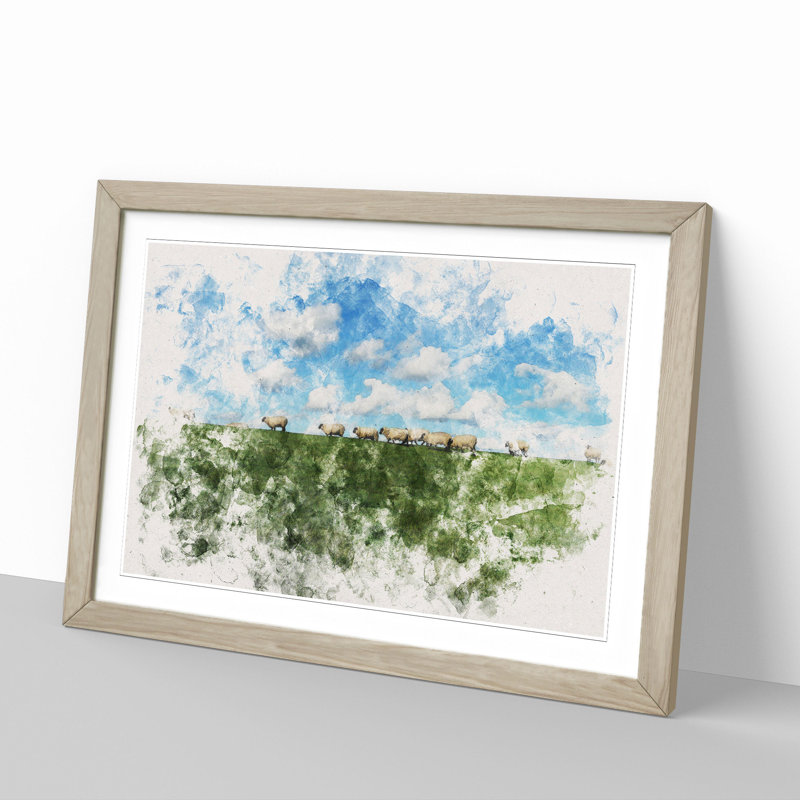 Flock of Sheep Vol.4 - Picture Frame Graphic Art, 27cm H x 36cm W x 2cm D, Oak Framed
