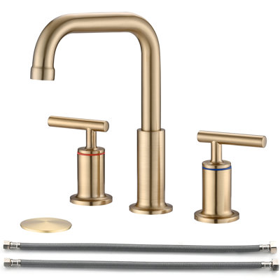 Robinet de salle de bain à double poignée, entraxe de 20 cm (8 po), finition or brossé - Laiton massif, bec pivotant à 360°, clapets anti-goutte à disque en céramique, arc élevé pour une meilleure efficacité et une consommation d'eau réduite, bec pivotant doré brossé.