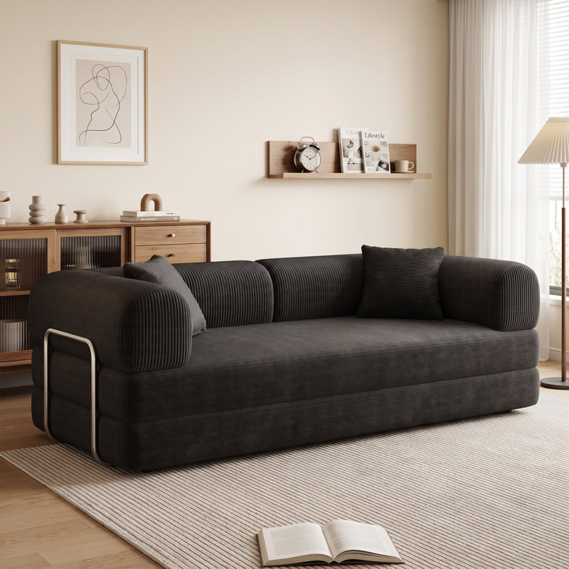 Canapé-lit convertible en velours côtelé de 78,8 po avec 2 coussins, sans assemblage pour le bureau, les appartements et la vie compacte