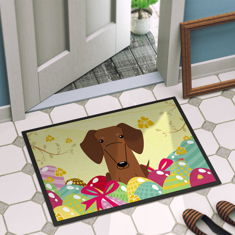 Tapis de porte d’extérieur antidérapant teckel Saroyan, Rouge / Brun, l 18 po x L 27 po