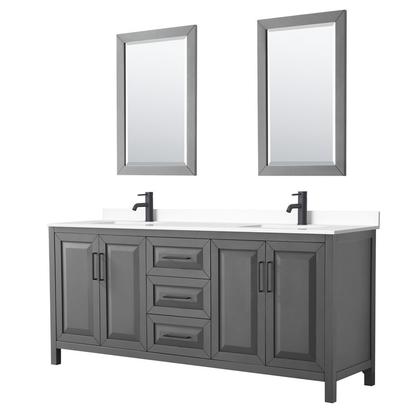 Daria 80'' W Double Vanity, Dark Gray, Polished Chrome, Carrara Cultured Marble
