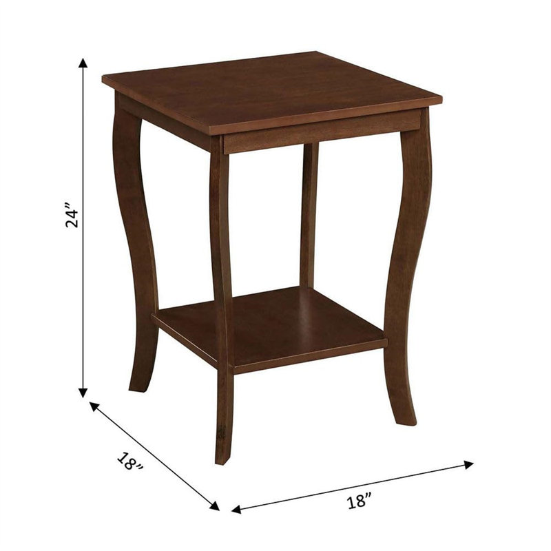 Espresso Brown Wood and Metal Square End Table with Shelf