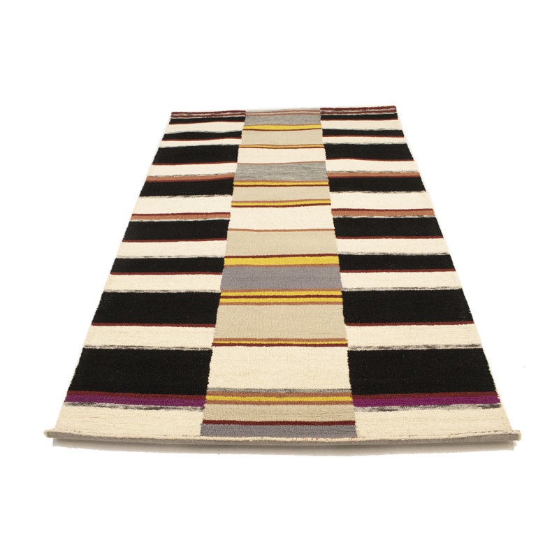 Tapis rayé multicolore en laine touffetée à la main