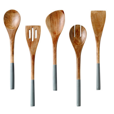 Folkulture Wooden Spoons for Cooking | 12" Premium Acacia Wooden Utensil Set of 5 - Smooth Finish, Soft Comfort Cooking Utensils Set for Kitchen, Gifts | Non Stick Wooden Cooking Utensils Set of 5
