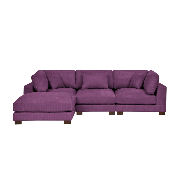 Temica 4 - Piece Upholstered Sectional, Purple Corduroy