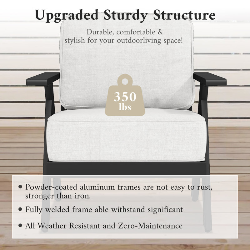 Ensemble de fauteuils d'extérieur en aluminium 2 pièces avec coussins épais durables toutes saisons - beige, Beige