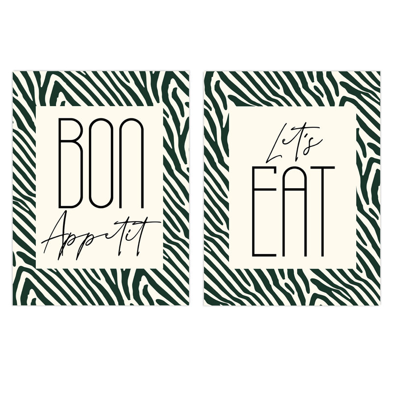 Bon Appetit Let's Eat With Zebra Stripes Pattern - 2 Piece No Frame Print Set, 40.5cm H x 30.5cm W x 0.3cm D
