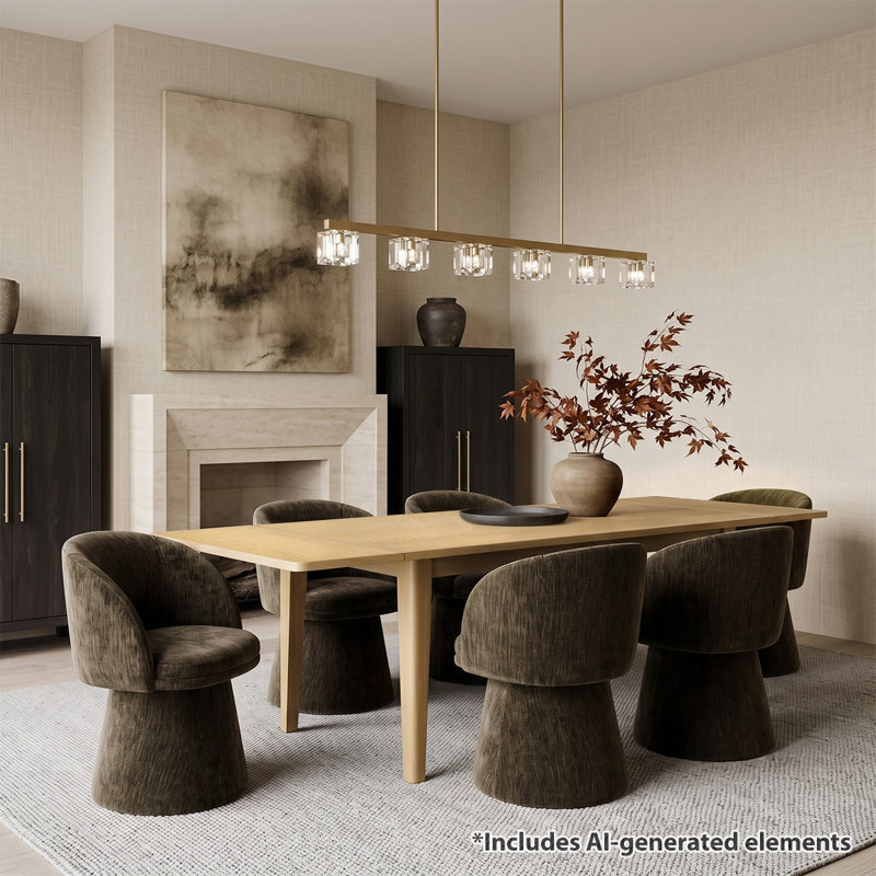 Ensemble de table de salle à manger extensible avec table en placage de bois véritable et chaises pivotantes rembourrées à 360 °