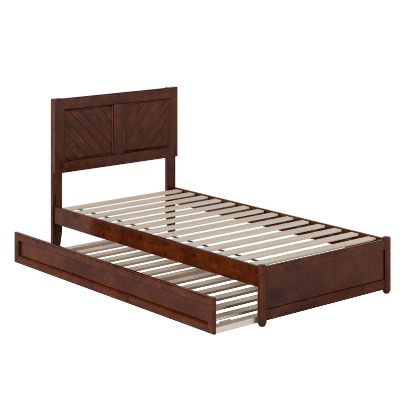 Lit plateforme en bois massif avec pied de lit et gigogne Lamarkus, Simple TG, Noyer