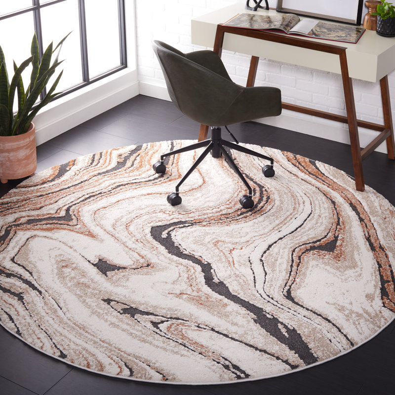 Tapis à poils longs Cyrus beige / rouille 136, Rond 6 pi 7 po