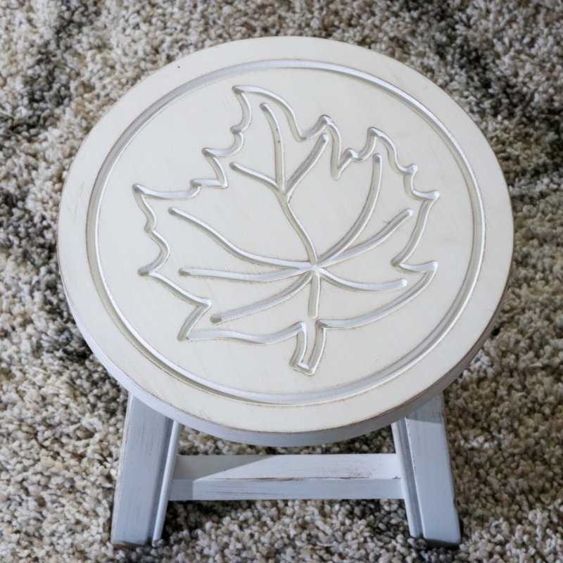 Carved Step Stool, Beige Leaf