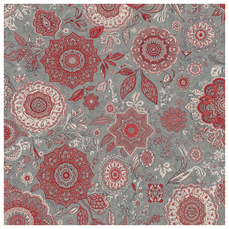 Red Gray Floral Pattern Duvet Covers, King