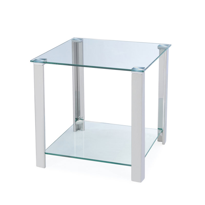 Bedworth Contemporary Square Glass & Stainless Steel Lamp Table