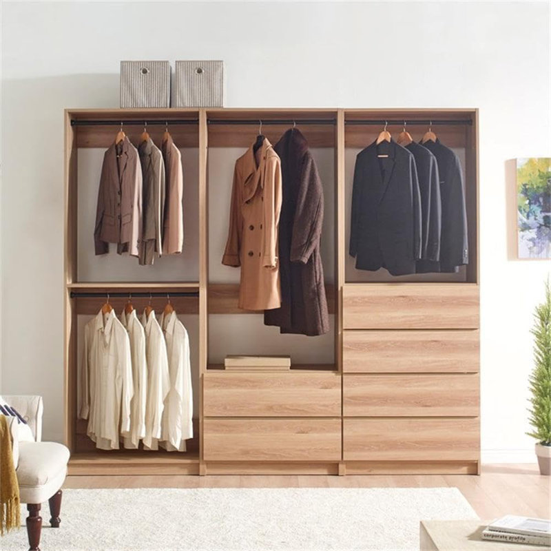 Home Imports Emporium Walk in Wood Closet System for Closet Room Open Concept Design Oak Finish Freestanding Configuration Durable Wood Storage Organizers